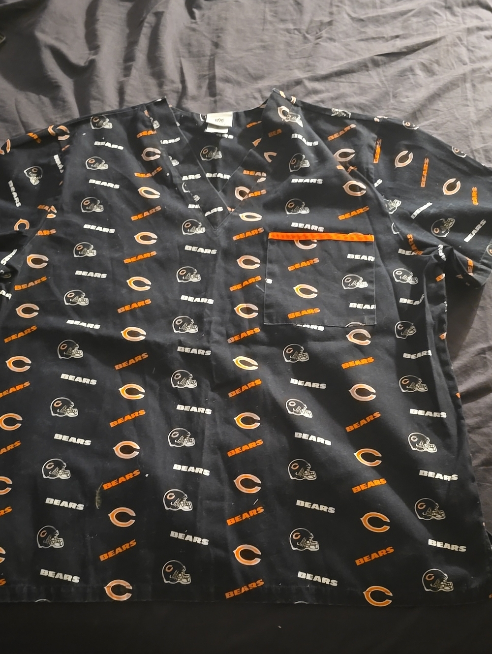 NFL Navy Short-Sleeve Scrub Shirt with Orange and Cream Bears Logos